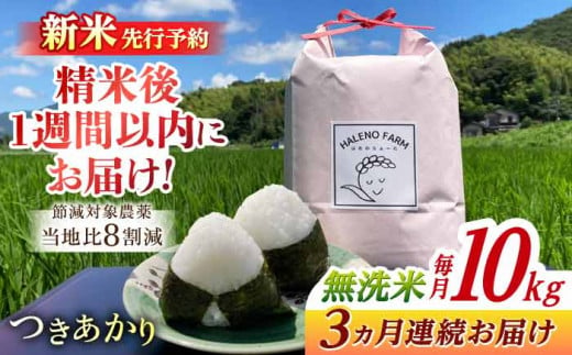 【全3回定期便】こだわり希少米 つきあかり 10kg×3回(計30kg) 新米 先行予約 無洗米 残留農薬不検出 島根県松江市/HALENO FARM [ALDR010]