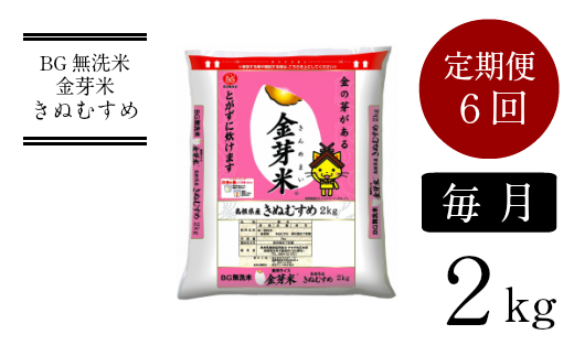 【定期便】BG無洗米・金芽米きぬむすめ 2kg×6ヵ月（毎月）
