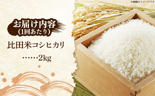 比田米 コシヒカリ(精米)2kg×3回 定期便【令和7年産 米 お米 こしひかり ごはん ご飯 国産 お弁当 美味しい 人気 おすすめ 島根県産 島根県 安来市】【価格変更】【23-EC-38】