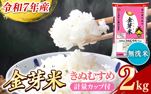 BG無洗米・金芽米きぬむすめ 2kg 計量カップ付き【令和7年産 お試し 節水 健康 ビタミン ミネラル つや お弁当 おいしい うまみ 甘み ふっくら 時短 簡単 少量 小袋 島根県 安来市】【価格改定X】