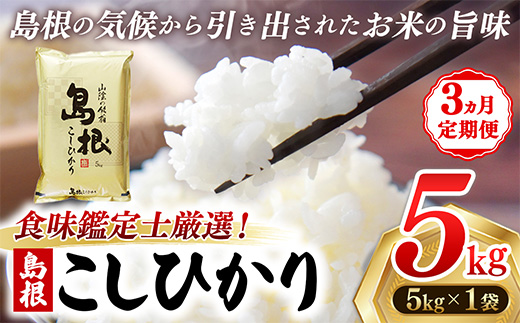 【定期便 3か月】食味鑑定士厳選　島根こしひかり 5kg（5kg×1袋）【白米 コシヒカリ 令和7年産 精米 島根県 安来市】【50-UF-06】