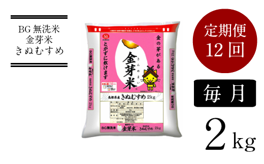 【定期便】BG無洗米・金芽米きぬむすめ 2kg×12ヵ月（毎月）