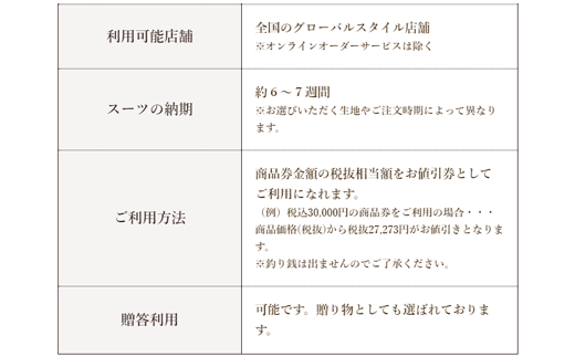メンズ GINZA Global Style オーダースーツ 商品券（60，000円券）