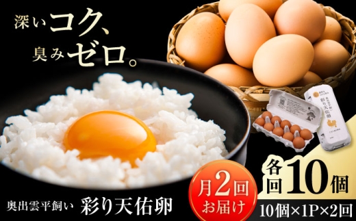 卵《月2回 × 10個 1ヵ月コース》 たたらの里平飼い 彩り天佑卵 全2回定期便 たまご 卵 放牧卵 平飼い卵 国産卵 タマゴ 玉子 鶏卵 鶏 卵黄 月2回 卵10個 定期 新鮮卵 卵定期便 たまご定期便 1ヵ月 卵料理 卵かけごはん 卵焼き 玉子焼き パック卵 便利 ストック卵 人気 美味しい卵 おすすめ 天佑卵 島根県雲南市/株式会社たなべたたらの里（たなべ森の鶏舎） [AIDL016]