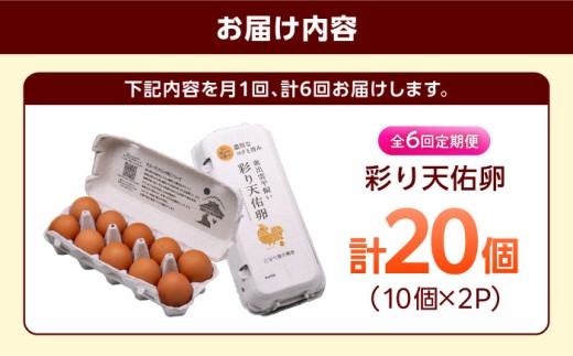 卵 定期便【全6回定期便】黄身の濃厚なコクと白身の甘み！たたらの里平飼い 彩り天佑卵 20個入り（10個×2P）たまご 卵 放牧卵 玉子 タマゴ 鶏卵 生卵 国産 平飼い 放し飼い 卵焼き 卵かけご飯 TKG 朝食 朝ごはん ご褒美 コク 旨み 贅沢 お取り寄せ 毎日食べたい卵 美容 健康 人気 高評価 ランキング 島根県雲南市/株式会社たなべたたらの里（たなべ森の鶏舎） [AIDL013]