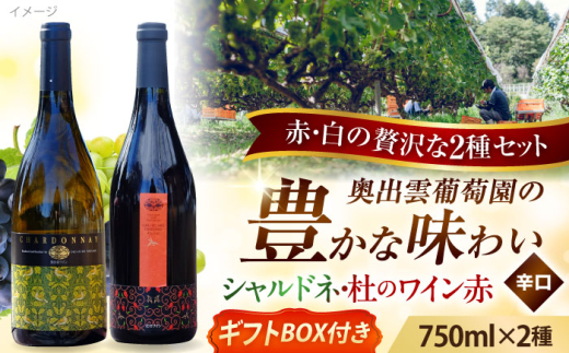 奥出雲葡萄園 【ギフト包装】シャルドネ（白ワイン）・杜のワイン赤セット お酒 ギフト 国産 熟成ワイン 熟成 酒 赤 赤ワイン 白 白ワイン 辛口 果実酒 お祝 贈答用 アルコール フルボトル 飲料 島根県雲南市/有限会社奥出雲葡萄園 | ワインセット おすすめ 人気 詰め合わせ 2本 飲み比べ 飲み比べセット ワインギフト プレゼント 贈り物 パーティー 家飲み 宅飲み 晩酌 [AICS030]
