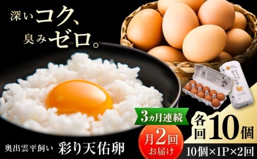 卵《月2回 × 10個 3ヵ月コース》 たたらの里平飼い 彩り天佑卵 全6回定期便 たまご 卵 放牧卵 平飼い卵 国産卵 タマゴ 玉子 鶏卵 鶏 卵黄 月2回 卵10個 3ヵ月 定期 新鮮卵 卵定期便 たまご定期便 卵料理 卵かけごはん 卵焼き 玉子焼き パック卵 便利 ストック卵 人気 美味しい卵 おすすめ 天佑卵 島根県雲南市/株式会社たなべたたらの里（たなべ森の鶏舎） [AIDL017]