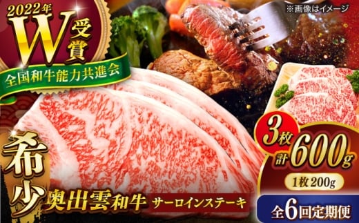 【全6回定期便】【奥出雲和牛】サーロインステーキ 600g(200×3枚) ブランド牛 焼肉 霜降り 高級 人気 ギフト おすすめ 島根県雲南市/島根県農業協同組合　雲南地区本部 畜産加工所 [AIBQ021]