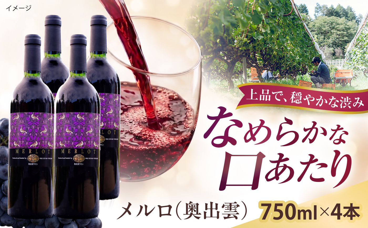奥出雲ワイン メルロ 4本 750ml×4 赤ワイン 国産 島根県雲南市/有限会社奥出雲葡萄園 [AICS098]
