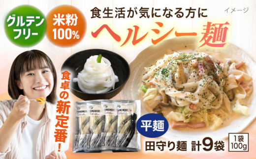 麺 グルテンフリー米粉100%麺 田守り麺（平麺）100g入×9袋 | グルテンフリー 米粉 100% 麺 田守り麺 グルテンフリー 米粉麺 米麺 ライスヌードル 100% 100パーセント アレルギー対応 小麦不使用 平麺 平打ち麺 フェットチーネ 9袋 9個 9食 9人前 セット 詰め合わせ 大容量 乾麺 麺類 パスタ 贈り物 ギフト  島根県雲南市/有限会社木村有機農園 [AICU003]