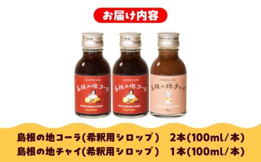 スパイス 希釈用スパイスドリンクシロップ クラフトコーラ チャイ 100ml×3本セット 手作り ジュース ソフトドリンク 飲料 健康 ドリンク  炭酸 スパイス ハーブ 飲料 健康 美容 シロップ 希釈 お手軽 便利 セット デザート クラフトお取り寄せ 飲み比べ 詰め合わせ 人気 おすすめ ご当地 クラフトコーラ 島根県雲南市/出雲SPICE LAB. [AIAD007]