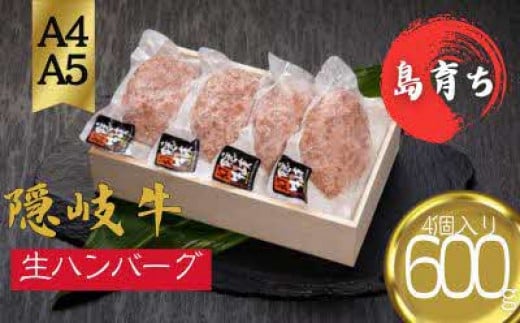 【隠岐牛プレミアム生ハンバーグ 4個】600g 天然塩付 島生まれ島育ちのブランド黒毛和牛 隠岐牛 黒毛和牛 ハンバーグ 牛肉 肉 ブランド牛 母の日 父の日 バーベキュー ギフト 冷凍 個包装