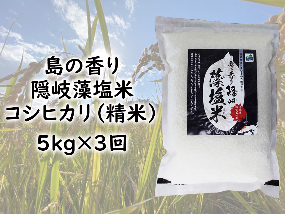 令和5年産【定期便　毎月お届けコース】島の香り隠岐藻塩米コシヒカリ　精米5㎏×3回