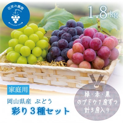 【2026年先行受付】岡山　花笑み農園のブドウ『彩り3種セット』家庭用　1.8kg(3房)3M-2家【配送不可地域：離島】【1695389】