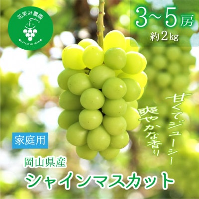 【2026年先行受付】岡山　花笑み農園の『シャインマスカット』家庭用　約2kg(3〜5房)　S-2家【配送不可地域：離島・北海道・沖縄県】【1626807】