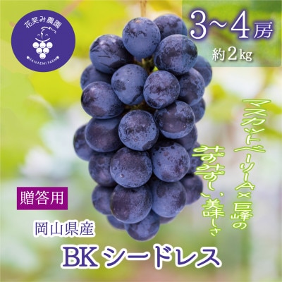 【2026年先行受付】岡山　花笑み農園の『BKシードレス』贈答用　約2kg(3〜4房)　B-2上【配送不可地域：離島・北海道・沖縄県】【1627357】