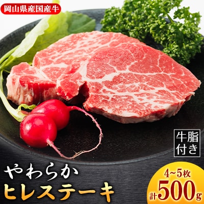 【岡山県産国産牛】やわらかヒレステーキ 4〜5枚(500g)牛脂付き【配送不可地域：離島】【1419945】