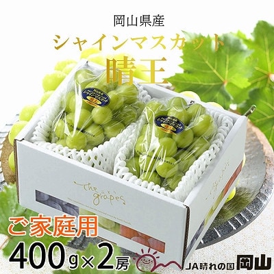 【2026年8月より発送予定】ご家庭用　岡山県産　シャインマスカット　晴王　400g×2房【配送不可地域：離島】【1409723】