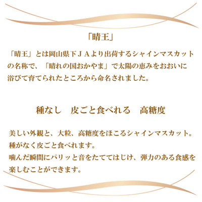 先行受付＜2025年8月下旬より発送＞岡山県産 シャインマスカット 晴王 2kg(3房〜6房) TY0-0305