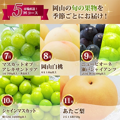 【発送月固定定期便】B 岡山県産 白桃・シャインマスカット(晴王)・あたご梨ほか　全5回【配送不可地域：離島・北海道・沖縄県】【4014367】
