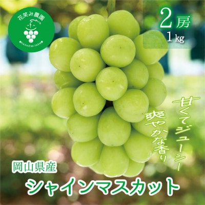 【2026年先行受付】岡山　花笑み農園の 『シャインマスカット』1kg(2房)　S-1【配送不可地域：離島・北海道・沖縄県】【1628313】