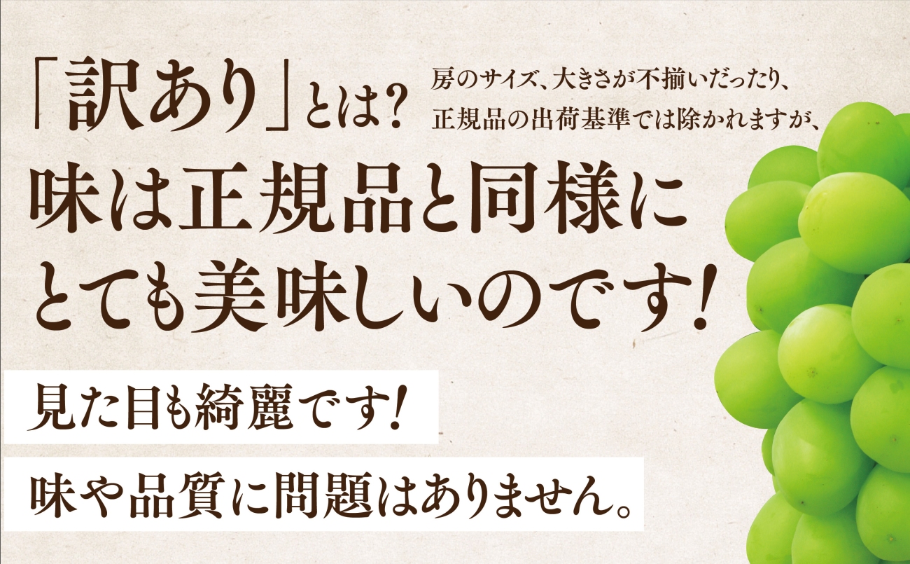 【先行受付】訳あり星乃シャインマスカット(岡山県産) 3〜4房(1.8kg以上)【配送不可地域：離島・北海道・沖縄県】【1626442】