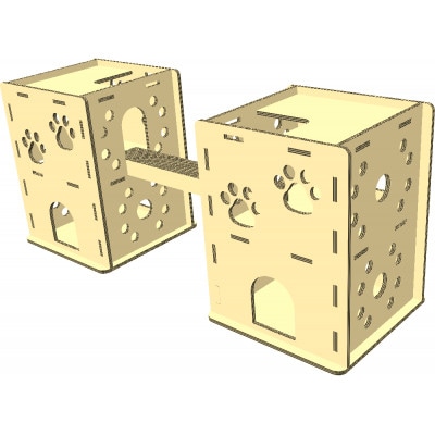 強化ダンボール 猫が選んだ【ニャンだ!!ねこハウス】2戸用 爪とぎブリッジ付【1437579】