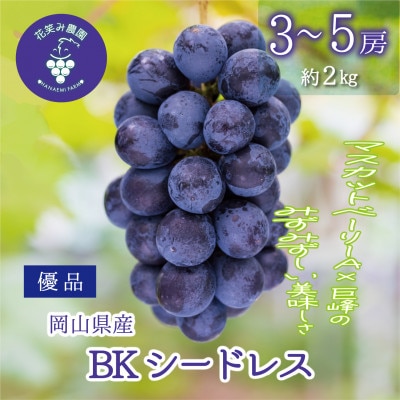 【2026年先行受付】岡山　花笑み農園の『BKシードレス』優品　約2kg(3〜5房)　B-2優【配送不可地域：離島・北海道・沖縄県】【1593502】