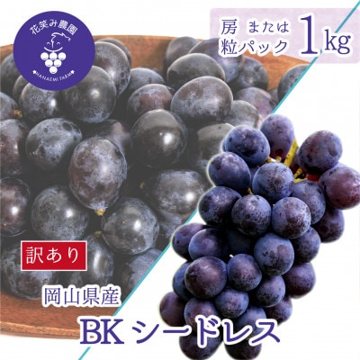 【2026年先行受付】岡山　花笑み農園のブドウ『訳ありBKシードレス』1kg　WB-1【配送不可地域：離島・北海道・沖縄県】【1628322】