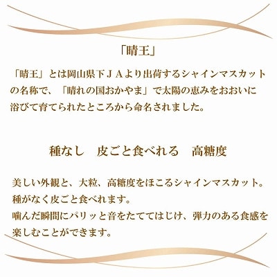 【2026年7月中旬より順次発送】岡山県産 シャインマスカット 晴王 1.5kg(3房〜6房)【配送不可地域：離島・北海道・沖縄県】【1365937】