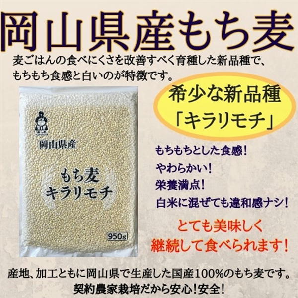 お米 もち麦 米 【通年出荷】岡山県玉野市産 もち麦 キラリモチ 950g×5袋 