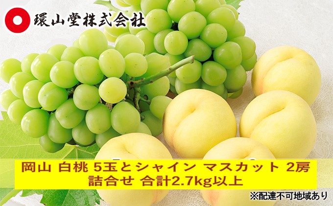 桃 ぶどう 2025年 先行予約 岡山 白桃 5玉とシャイン マスカット 2房 詰合せ 合計2.7kg以上 もも 葡萄 岡山県産 国産 フルーツ 果物 ギフト 環山堂