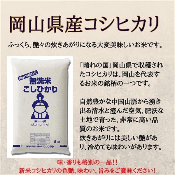 令和6年産 無洗米 こしひかり 10kg (5kg×2袋) 岡山県産 お米