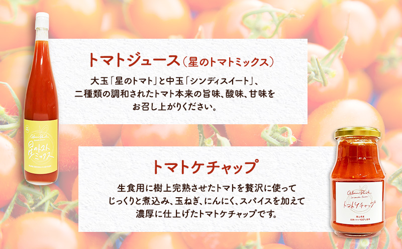トマト ジュース ケチャップ 各2本 セット 岡山県 玉野市産 完熟 果汁 無塩 無添加 大玉 桃太郎トマト 中玉 シンディースイート
