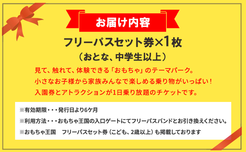 おもちゃ 王国 フリーパス セット 券 （おとな、中学生以上） 入場券 チケット 