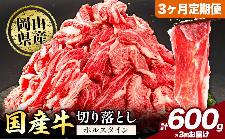 牛肉 肉 国産牛 切り落とし ホルスタイン 大容量 小分け 600g × 3ヶ月定期便 《お申込み月の翌月から出荷開始》岡山県産 岡山県 笠岡市 お肉 にく カレー 牛丼 牛肉 切り落し 小分け 切落し 牛肉 小分け 牛肉