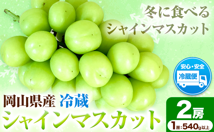 【2026年発送先行予約】冷蔵シャインマスカット H-28b 岡山県産 (1房540g以上2房入り) 《2026年11月下旬-12月中旬頃出荷》【配送不可地域あり】