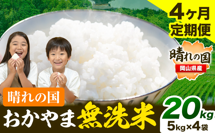 晴れの国 おかやま 無洗米 米 個包装 こめ コメ 岡山 岡山県産 【定期便】20kg (5kg×4袋) 計4回お届け《お申込月の翌月より発送》 お米 ライス ヒノヒカリ あきたこまち にこまる きぬむすめ ブレンド米