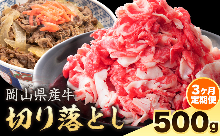 [3ヶ月定期便]岡山県産牛 切り落とし 交雑牛 500g お試し 大容量[お申込み月の翌月から出荷開始] 岡山県 笠岡市 肉 送料無料
