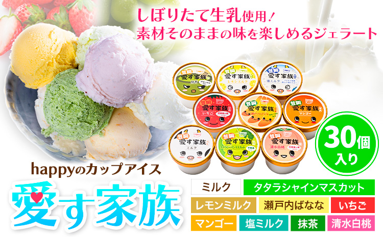 愛す家族 カップアイス 30個入り 選べるフレーバー 笠岡ジェラート 工房ハッピーのカップアイス ハッピー＆甲和株式会社 ジェラート アイス ミルク たたらシャインマスカット 清水白桃 いちご  瀬戸内バナナ マンゴー 岡山県 笠岡市