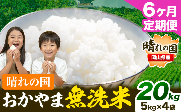 晴れの国 おかやま 無洗米 米 個包装 こめ コメ 岡山 岡山県産 【定期便】20kg (5kg×4袋) 計6回お届け《お申込月の翌月より発送》 お米 ライス ヒノヒカリ あきたこまち にこまる きぬむすめ ブレンド米