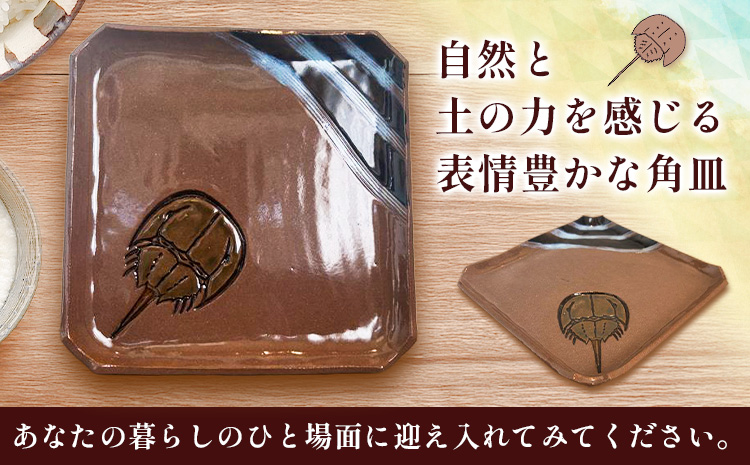 カブトガニ 角皿 吉備焼 21.5cm×21.5cm《30日以内に出荷予定(土日祝除く)》 吉備焼窯元 焼き物 工芸品 工芸 岡山県 笠岡市 お皿 皿
