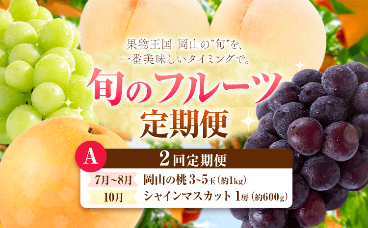 【定期便】旬のフルーツ定期便 岡山のﾌﾙｰﾂ 定期便 Aコース 2回定期便 岡山県産 桃 シャインマスカット ニューピオーネ 梨 《7月上旬-10月末頃出荷》岡山県 笠岡市 フルーツ 旬 果物 ぶどう 梨 マスカット お取り寄せ