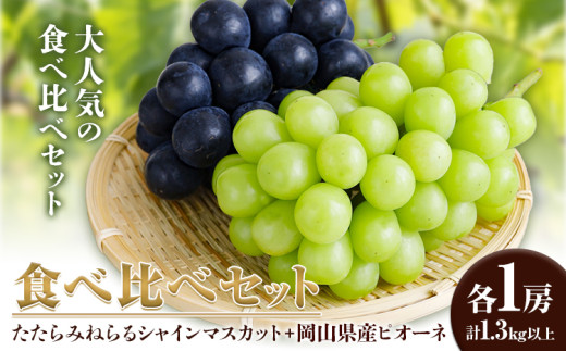 【先行予約】食べ比べセット たたらみねらる シャインマスカット 岡山県産 ピオーネ 各1房 計1.3kg以上 《2026年8月下旬-10月下旬頃出荷予定》 Y＆G.ディストリビューター株式会社 岡山県 笠岡市 マスカット ぶどう ブドウ 葡萄 フルーツ 果物
