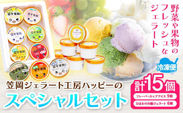 笠岡ジェラート工房ハッピーのスペシャルセット（  果物 、 ひまわりの種 ）15個セット 《45日以内に出荷予定(土日祝除く)》 ジェラート アイス ミルク ヒマワリの種  果物 笠岡ジェラート工房ハッピーのカップアイス15個