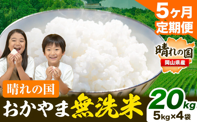 晴れの国 おかやま 無洗米 米 個包装 こめ コメ 岡山 岡山県産 【定期便】20kg (5kg×4袋) 計5回お届け《お申込月の翌月より発送》 お米 ライス ヒノヒカリ あきたこまち にこまる きぬむすめ ブレンド米