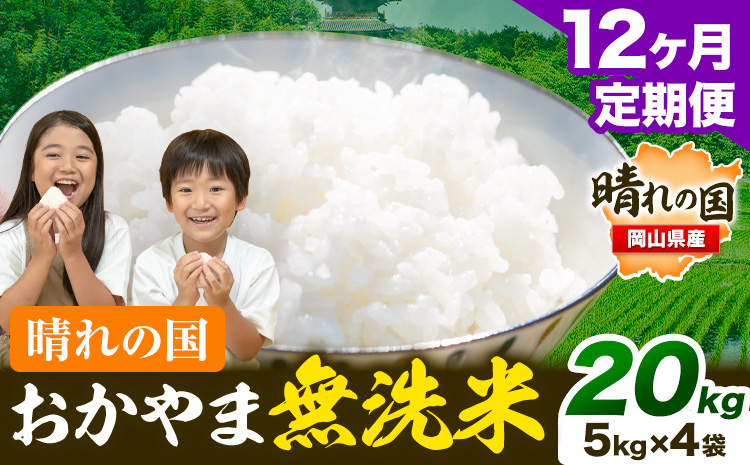 無洗米 米 お米【12ヶ月定期便】 20kg(5kg×4袋)/月×12ヶ月 おかやま 無洗米 米 20kg 個包装 こめ コメ 岡山 岡山県産 《お申込月の翌月より発送》 お米 ライス ヒノヒカリ あきたこまち にこまる きぬむすめ ブレンド米