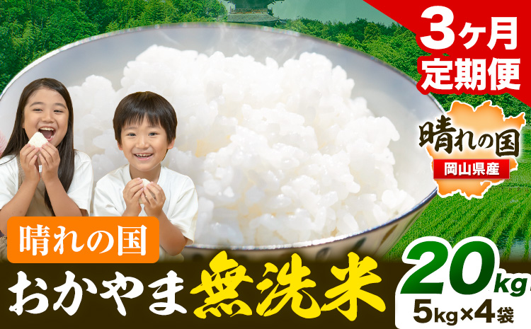 晴れの国 おかやま 無洗米 米 個包装 こめ コメ 岡山 岡山県産 【定期便】20kg (5kg×4袋) 計3回お届け《お申込月の翌月より発送》 お米 ライス ヒノヒカリ あきたこまち にこまる きぬむすめ ブレンド米