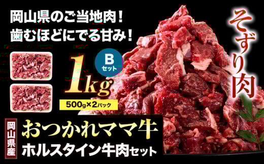 牛肉 肉 おつかれママ牛 ホルスタイン 牛肉セット ホルスタイン牛肉 そずり肉 500g×2 1kg 株式会社こはら《60日以内に出荷予定(土日祝除く)》岡山県産 岡山県 笠岡市そずり肉セット
