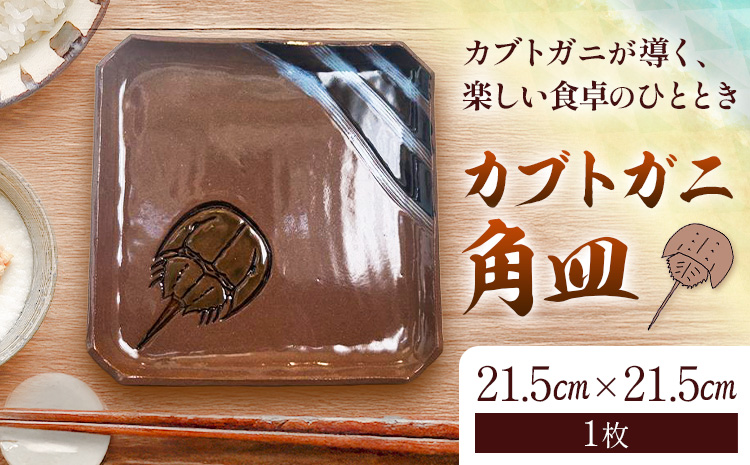 カブトガニ 角皿 吉備焼 21.5cm×21.5cm《30日以内に出荷予定(土日祝除く)》 吉備焼窯元 焼き物 工芸品 工芸 岡山県 笠岡市 お皿 皿